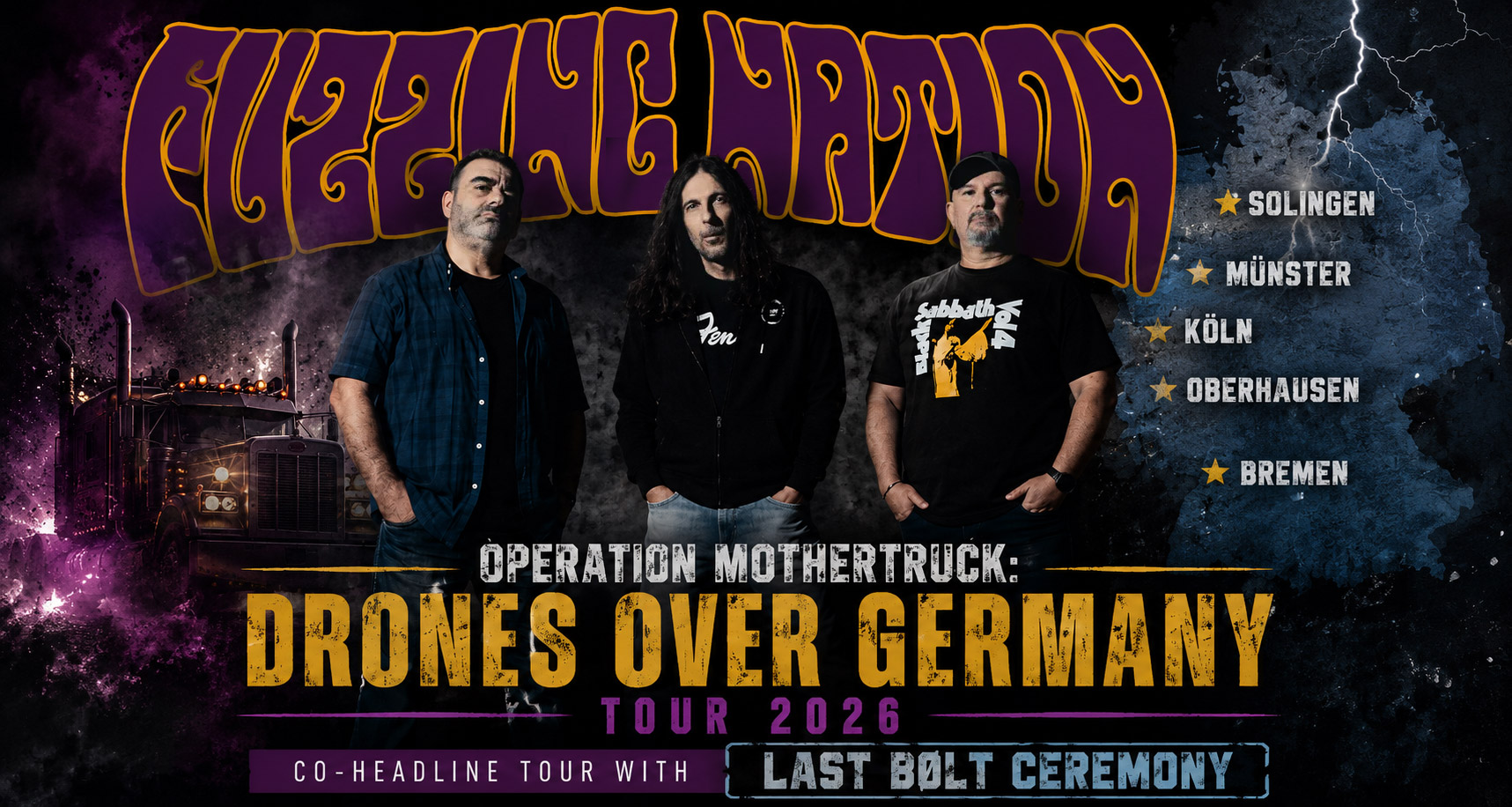 Fuzzing Nation announce the Operation Mothertruck: Drones Over Germany Tour 2026 with Last Bølt Ceremony