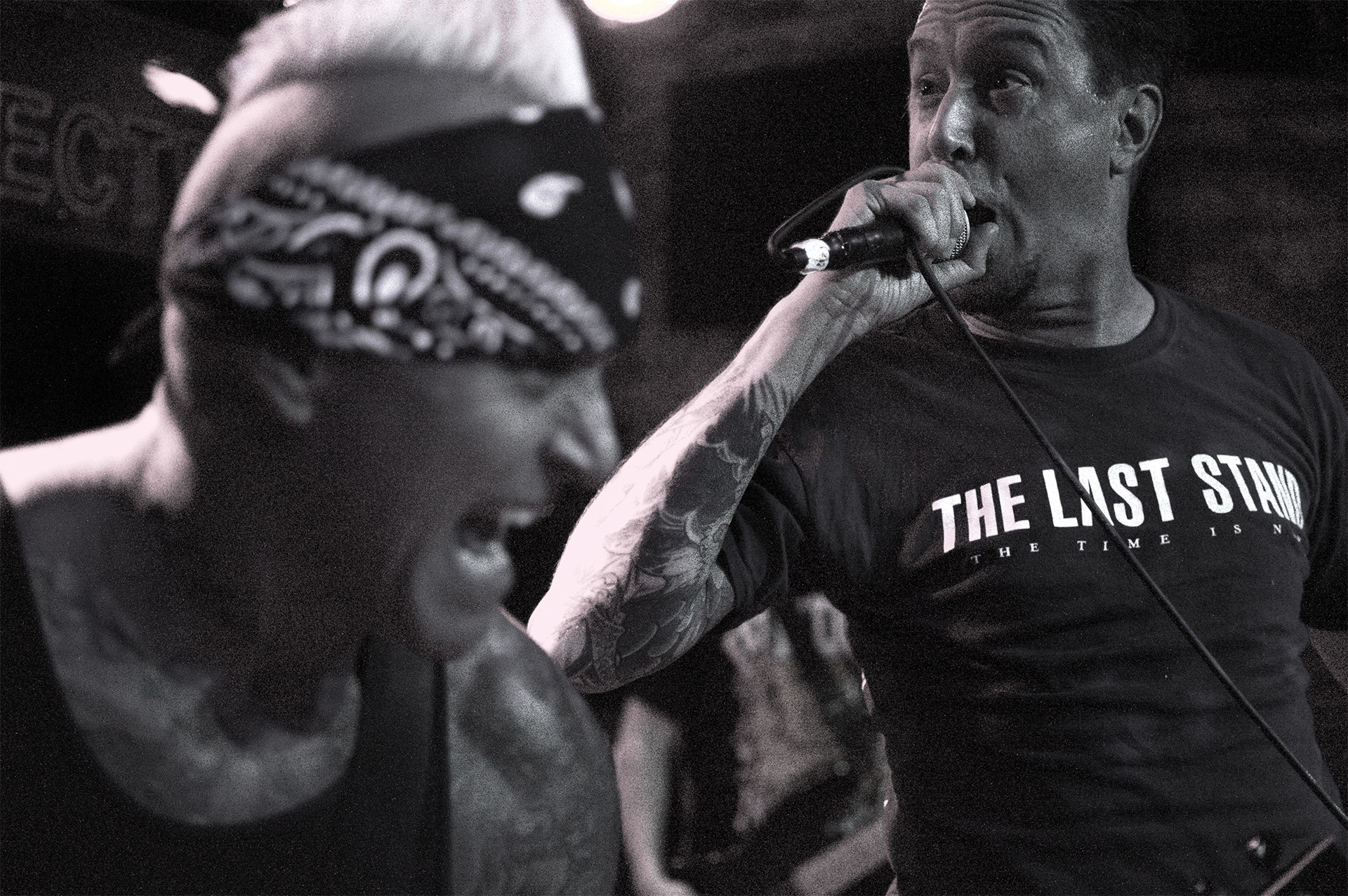 Lou Koller singing beside his brother Pete Koller during a Sick Of It All show at Bowery Electric in New York City in 2016